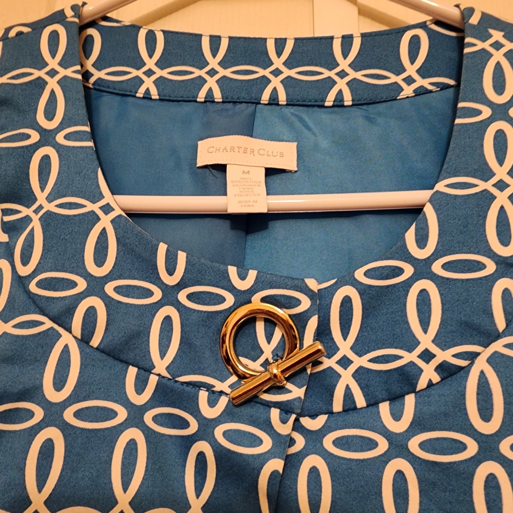 Charter Club Blue and White Blazer/Jacket 3/4 Sleeve Women's Size Medium - Picture 3 of 6